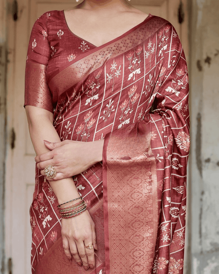 Wonderful Maroon Color Jacquard Silk Saree