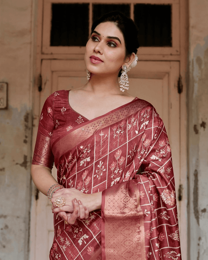 Wonderful Maroon Color Jacquard Silk Saree