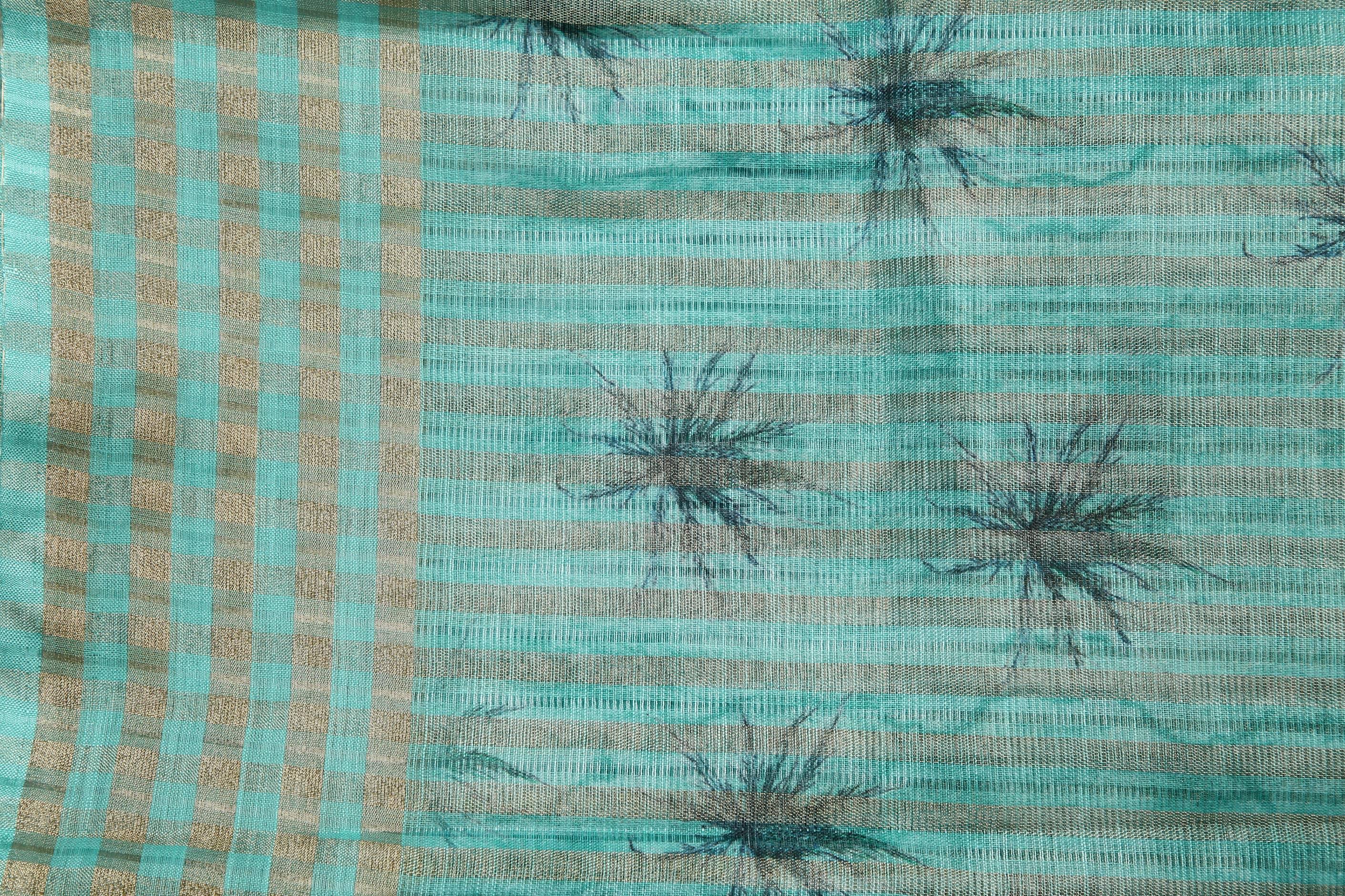 Wonderful Sky Blue Colored Cotton Linen Designer Printed Saree - Ibis Fab