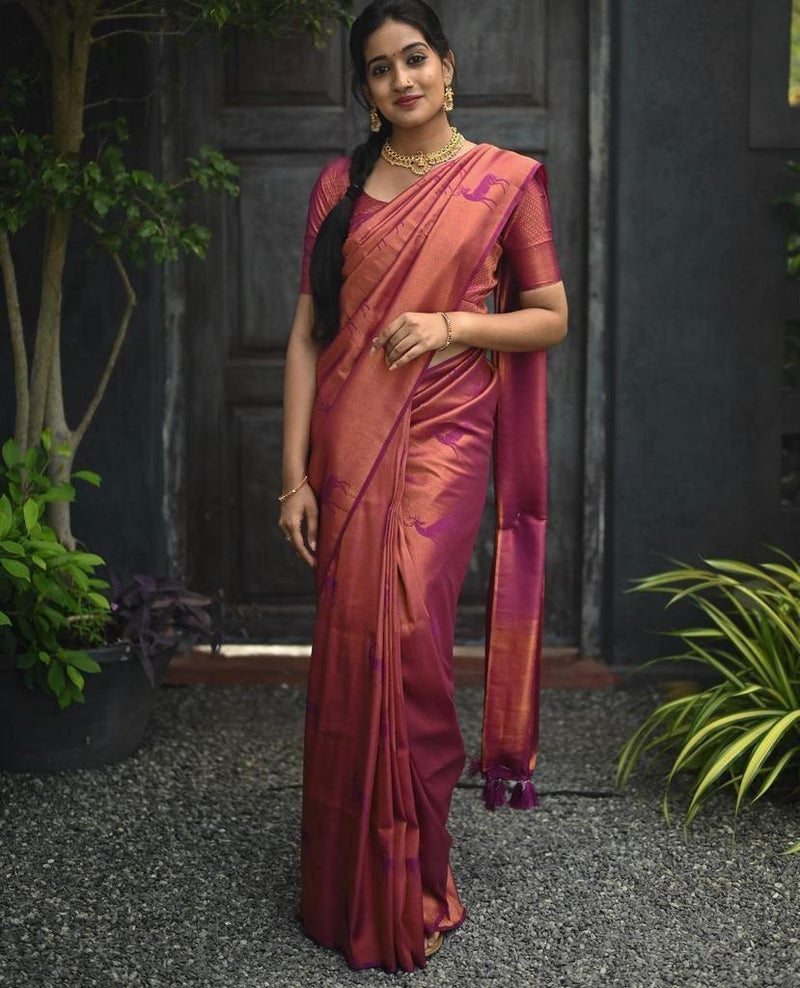 Woven Art pink Jacquard saree for wedding time - Ibis Fab
