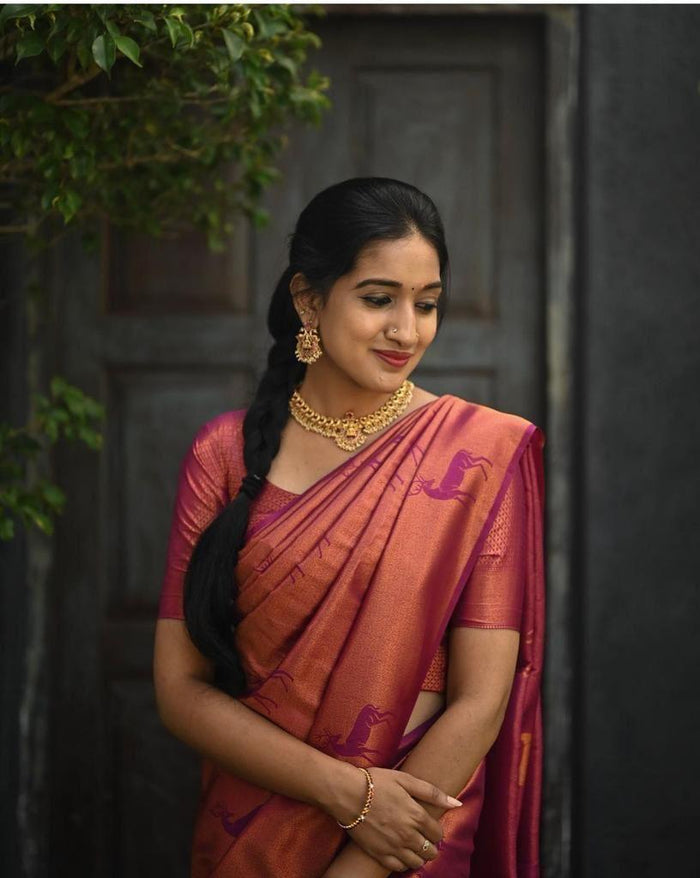 Woven Art pink Jacquard saree for wedding time