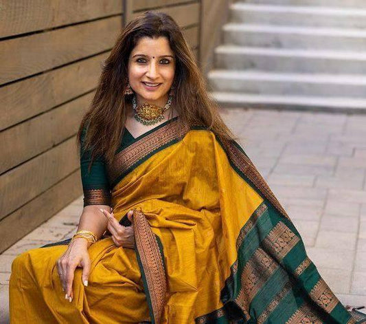 Yellow Banarasi Soft Silk Saree With Zari Weaving Work - Ibis Fab