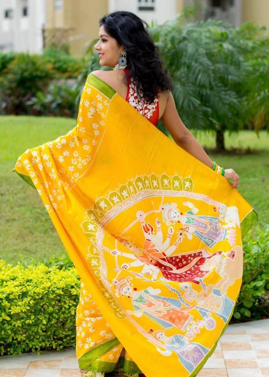 Yellow Color Linen Digital Print Office Wear Saree - Ibis Fab