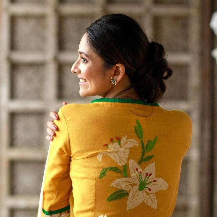 Yellow Digital Printed Linen Saree