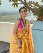 Yellow Pure Silk Banarasi Saree - Ibis Fab