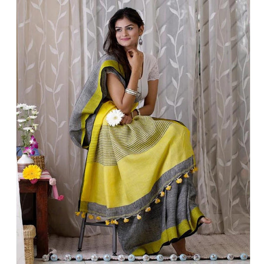 Blissful Gray Colored Festive Wear Pure Linen beautiful Saree - Ibis Fab