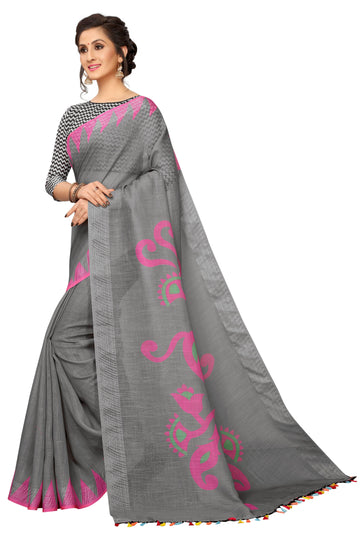 Pure linen saree grey, fabulously stitched