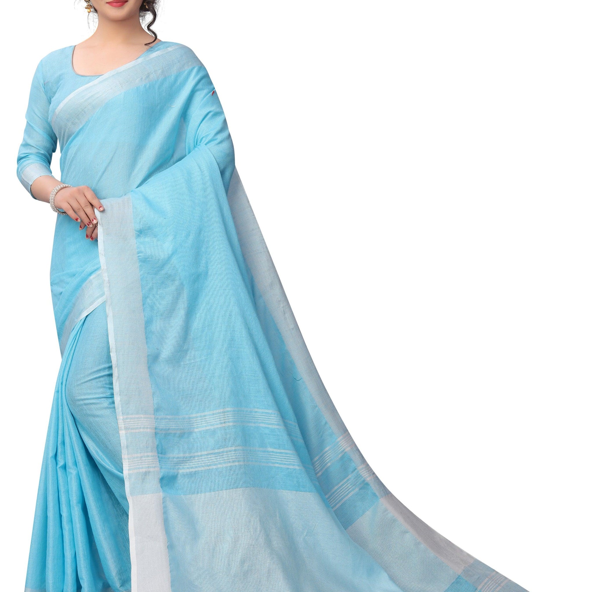 Fab light blue Colored Festive Wear Cotton Silk Saree