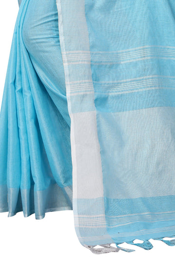 Fab light blue Colored Festive Wear Cotton Silk Saree