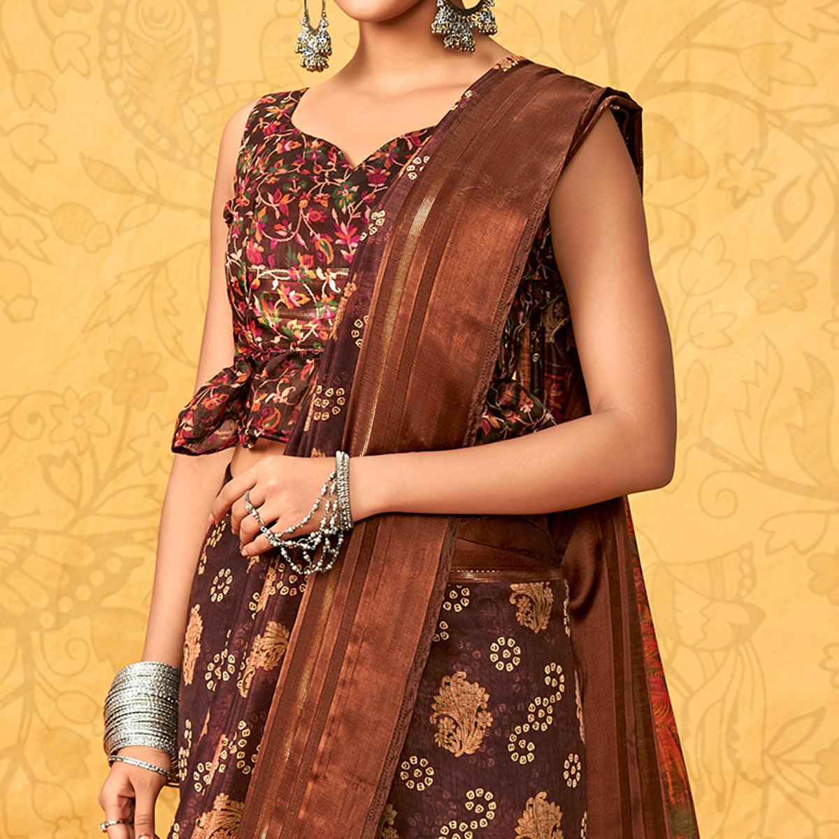pure silk Classy brown Colour Saree, Shining Party Wear - Ibis Fab