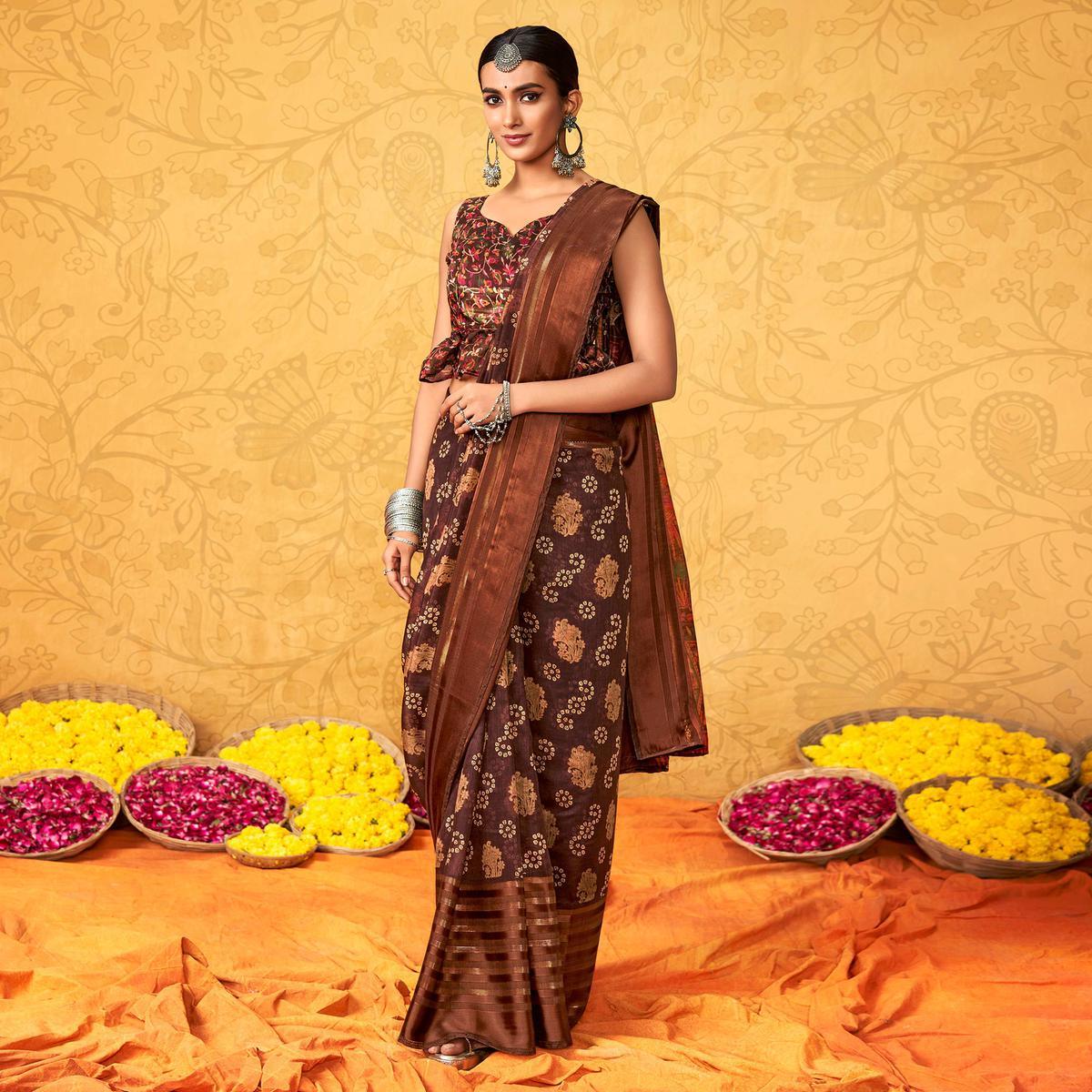 Buy Brown Sarees for Women by CLEMIRA Online | Ajio.com