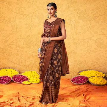 pure silk Classy brown Colour Saree, Shining Party Wear