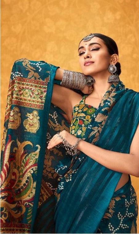 pure silk Classy Night Blue Colour Saree, Shining Party Wear