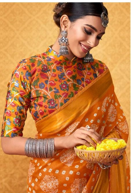 pure silk Classy Orange Colour Saree, Shining Party Wear