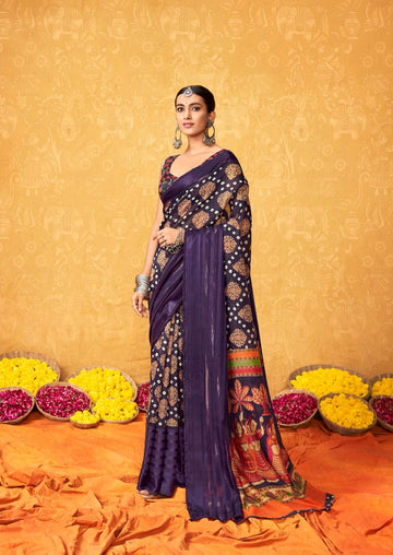 pure silk Classy Violet Colour Saree, Shining Party Wear