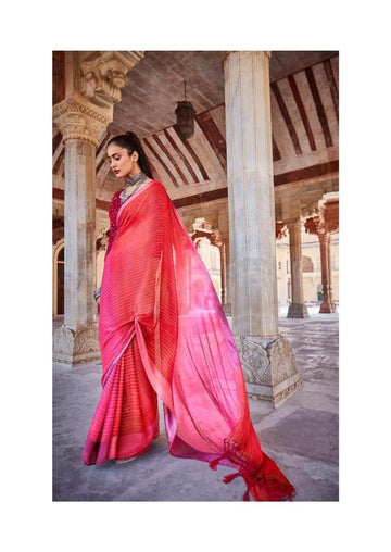 Soft Silk Classy Coral Colour Saree, Shining Party Wear
