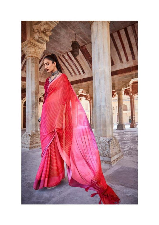 Soft Silk Classy Coral Colour Saree, Shining Party Wear