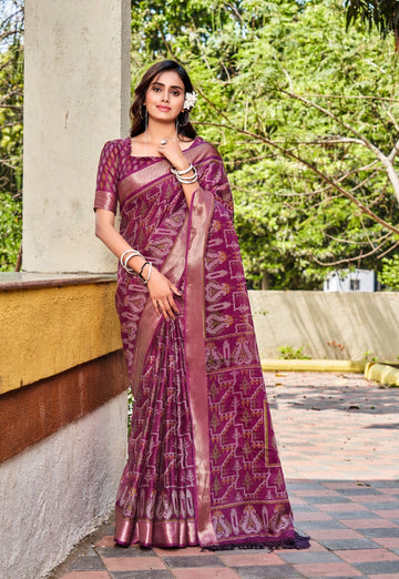 pure silk Classy purple Colour Saree, Shining Party Wear