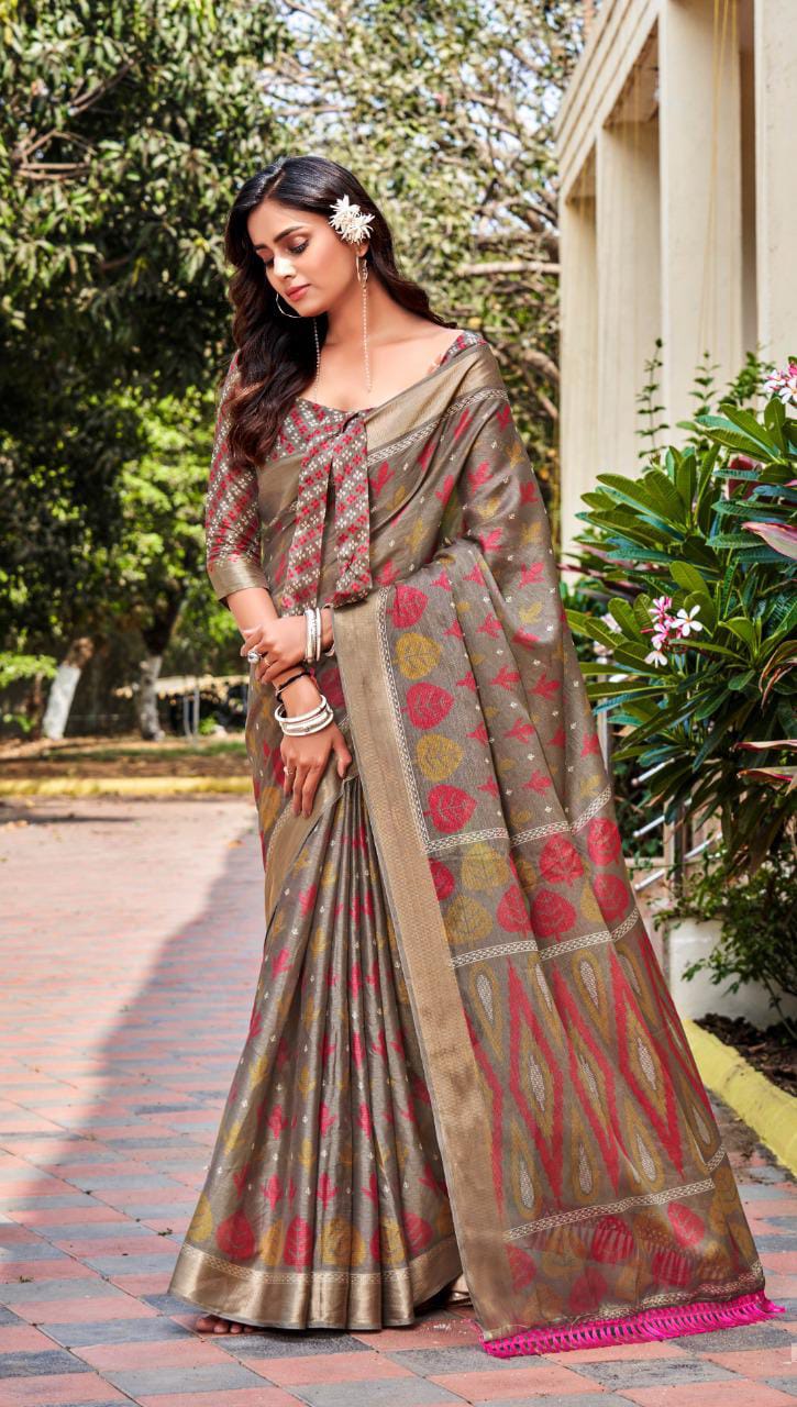 pure silk Classy Brown Colour Saree, Shining Party Wear