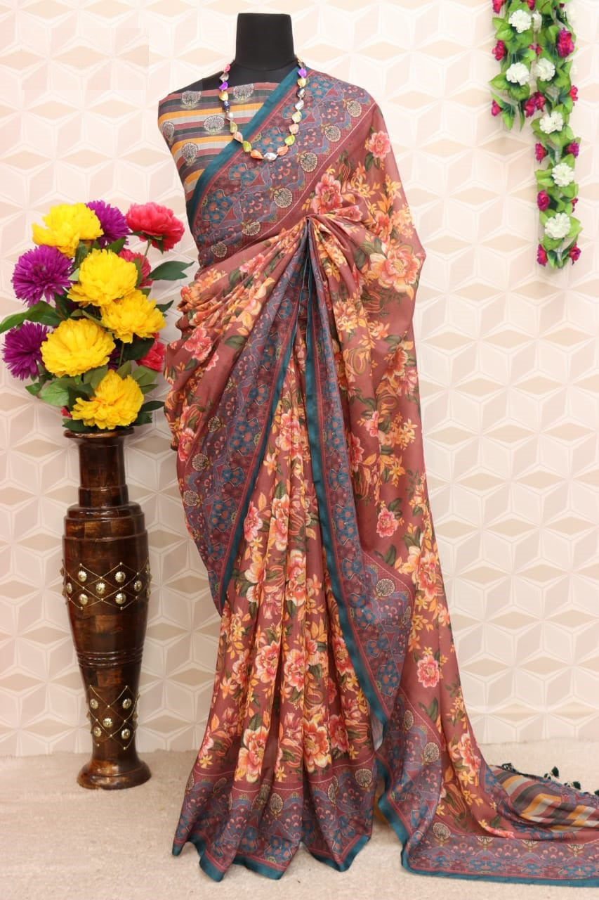 pure silk Brown Colour Saree, Shining Party Wear