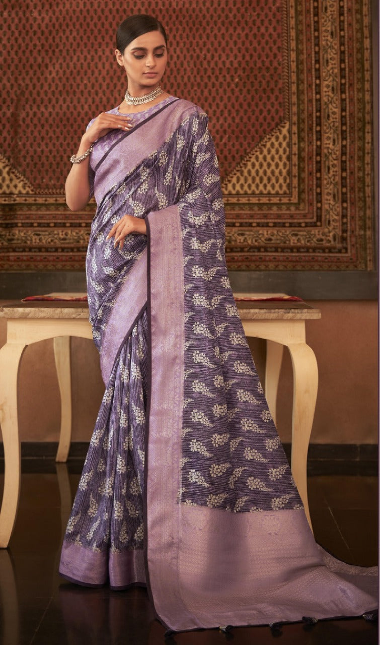 Adorable Silk Classy Purple Color Saree, Shining Party Wear