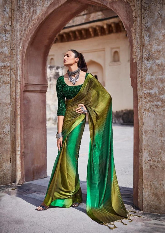 Soft Silk Classy Green Rainbow Colour Saree, Shining Party Wear