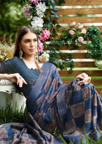 Printed Silk Saree With Unstitched Blouse