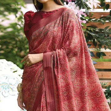 Original Soft Silk Red Color Saree With Blouse