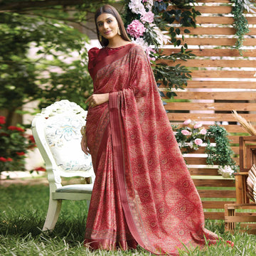 Original Soft Silk Red Color Saree With Blouse