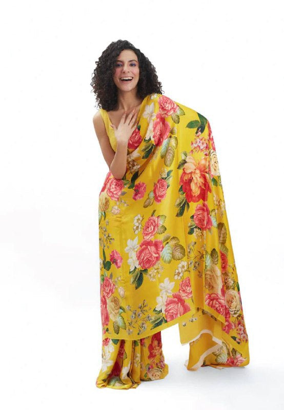 Linen cotton yellow saree, festival wear