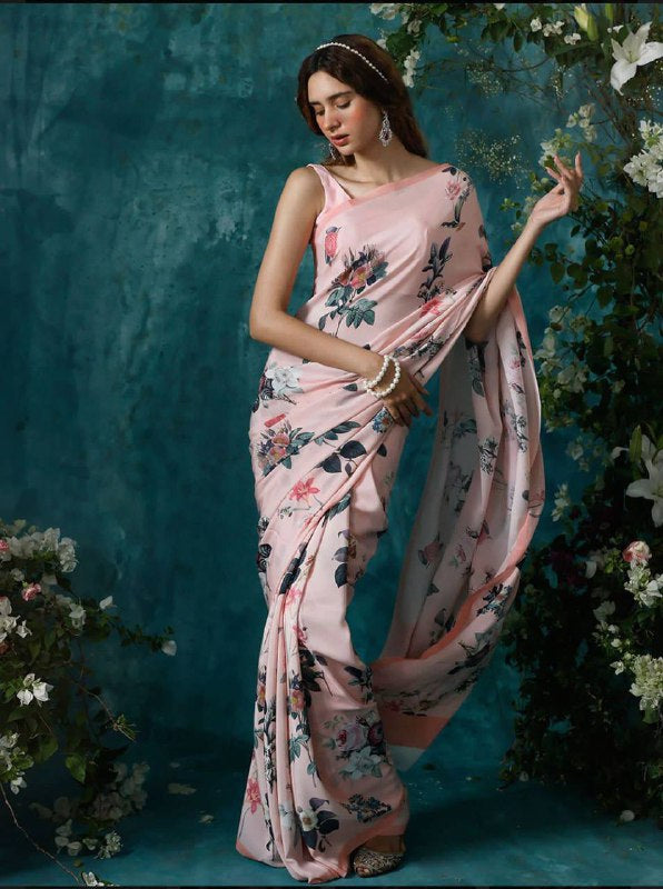 Attractive Light pink Linen Designer Saree