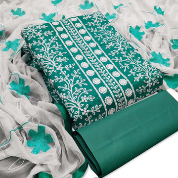 Refreshing Green Pure Cotton Embroidered Work Salwar Suit Material With Dupatta (Unstitched)