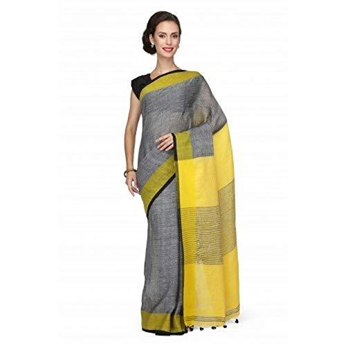 Linen cotton saree in grey designer wear - Ibis Fab