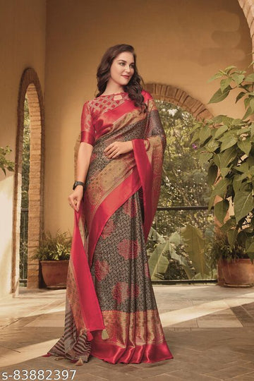 Fantastic Red And Copper Colored Party Wear Pure Linen Saree