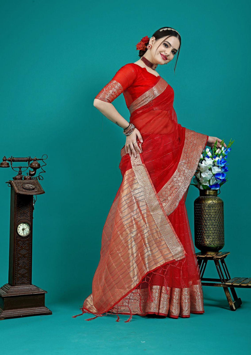 Organza Silk Saree With Attractive Rich Pallu Saree - Ibis Fab