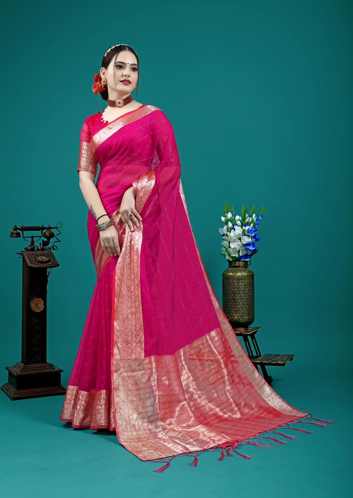 Organza Silk Saree With Attractive Rich Pallu Saree - Ibis Fab