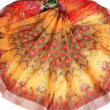 Refreshing Tan Colored Festive Wear Pure Linen Saree