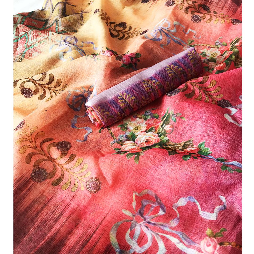 Refreshing Tan Colored Festive Wear Pure Linen Saree