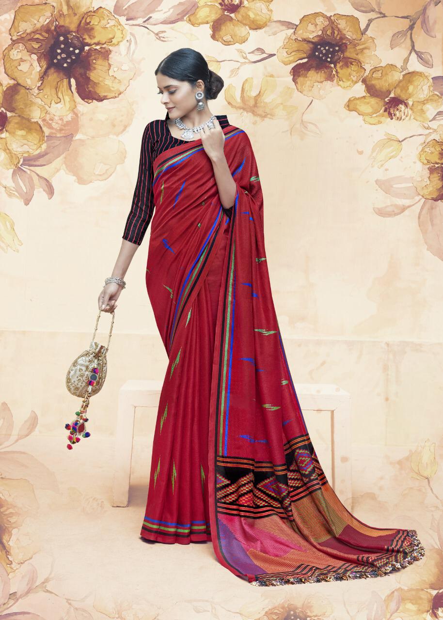 Desirable Linen Red Colored Casual Printed Saree