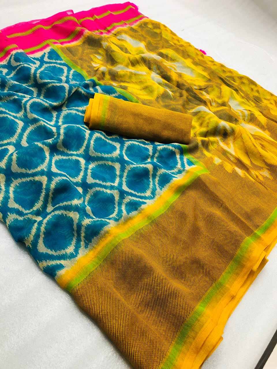 Gorgeous Pure Linen Blue Colored Casual Printed Saree