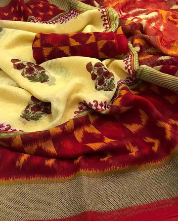 Innovative Pure Linen Multi Colored Casual Printed Saree