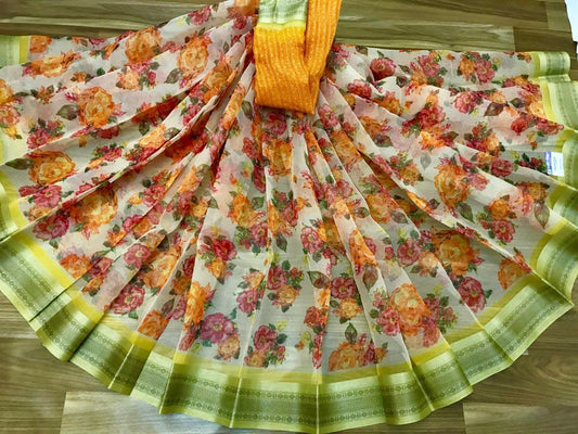 Desiring Pure Linen Multi Colored Casual Printed Saree