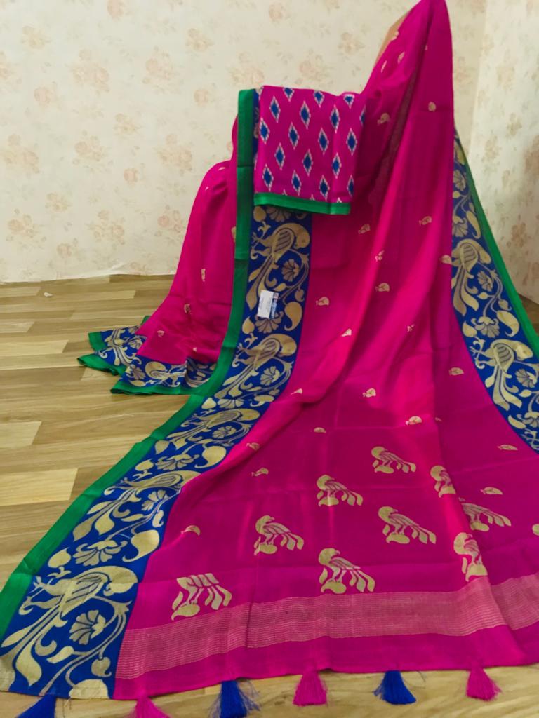 Trendy Pure Linen Pink Colored Casual Printed Saree