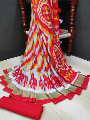 Graceful Pure Linen Red Colored Casual Printed Saree