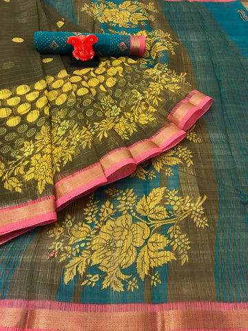 Ideal Pure Linen Multi Colored Casual Printed Saree