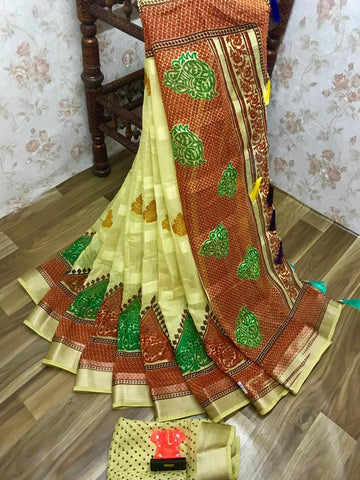 Jazzy Pure Linen Yellow Colored Casual Printed Saree