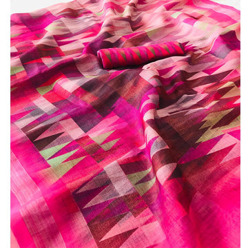 Breathtaking Pink Colored Casual Wear Pure Linen Saree