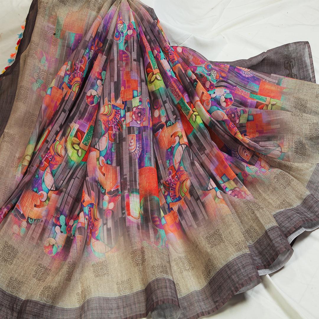 Magnetic brown Colored Casual Wear Pure Linen Saree - Ibis Fab
