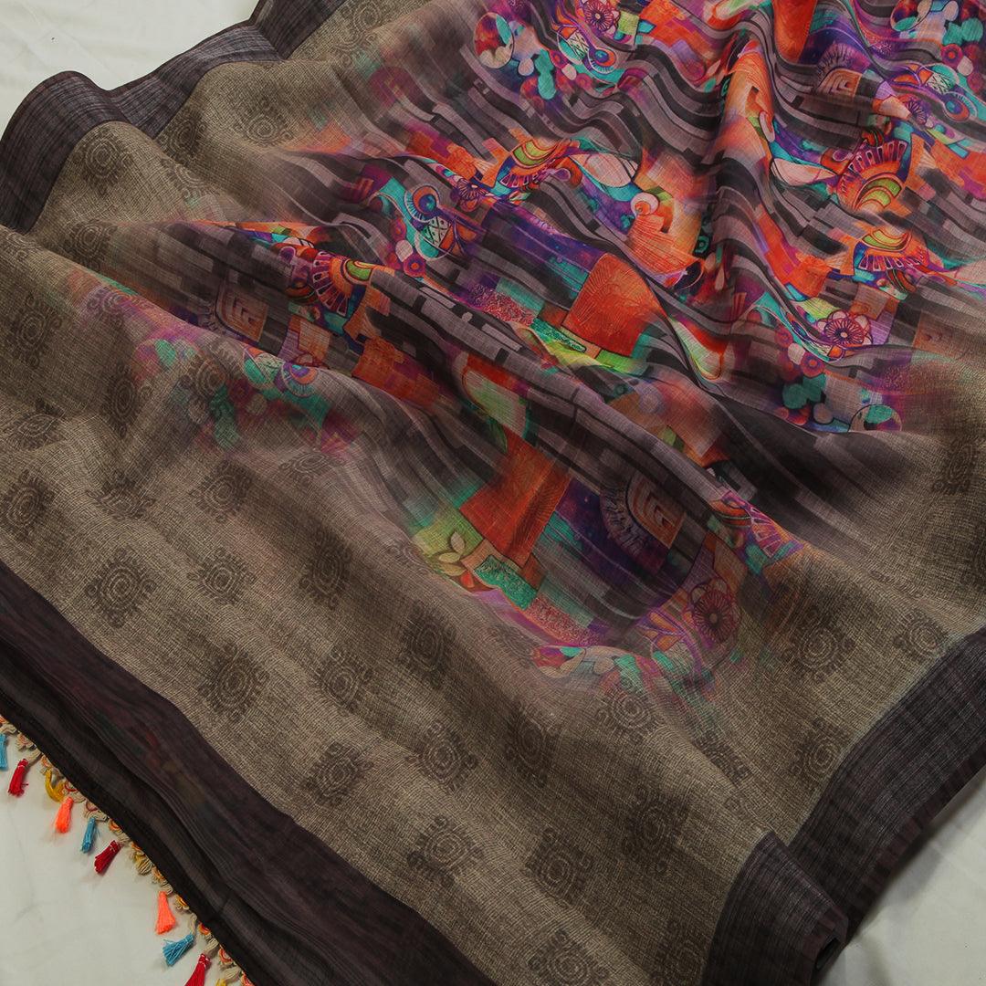 Magnetic brown Colored Casual Wear Pure Linen Saree - Ibis Fab