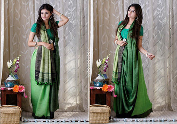 Magnetic Green Premium Linen Designer Saree